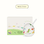 Little dinosaur reed diffuser with white globe and straw reeds, Medog Green scent